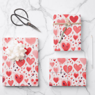 Hoja De Papel De Regalo Corazones rojos y rosados el día de San Valentín