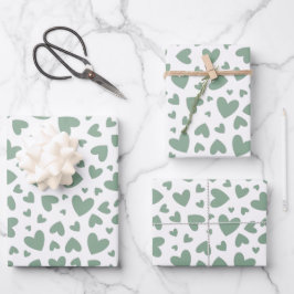 Hoja De Papel De Regalo Corazones románticos de amor verde sabio