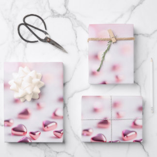 Hoja De Papel De Regalo corazones rosa brillante fondo borroso