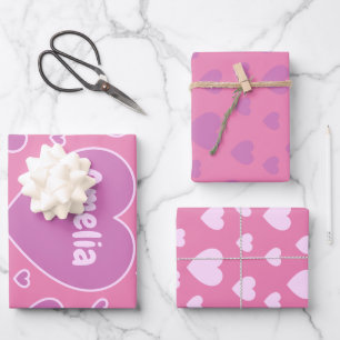 Hoja De Papel De Regalo Corazones rosados de bonito de 3