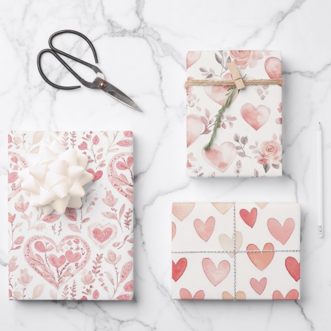 Hoja De Papel De Regalo Corazones Rosas Amor Floral (Anverso)