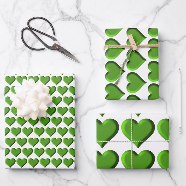Hoja De Papel De Regalo Corazones verdes (Anverso)