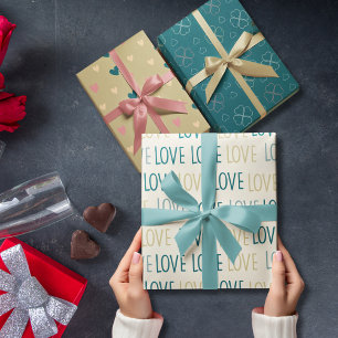 Hoja De Papel De Regalo Corazones verdes y beiges de 3 tipos