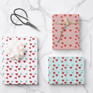 Hoja De Papel De Regalo Corazones y confeti de San Valentín rosa teal