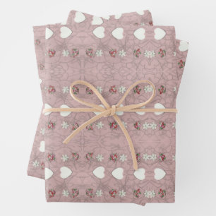 Hoja De Papel De Regalo Corazones y flores
