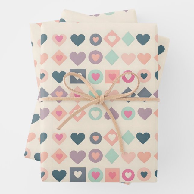 Hoja De Papel De Regalo Corazones y formas geométricas (In situ)