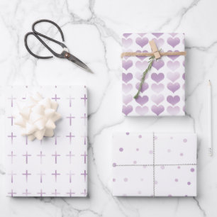 Hoja De Papel De Regalo Corazones y puntos cruzados de lavanda de la comun
