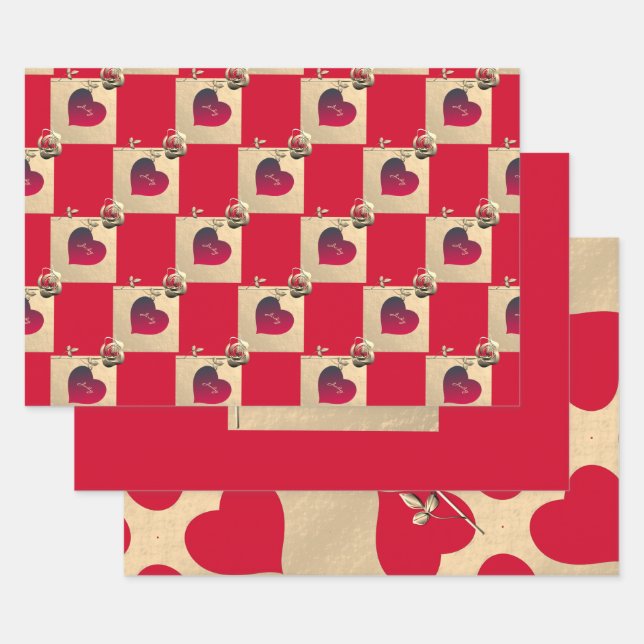 Hoja De Papel De Regalo Corazones y Rosas elegantes (Set)