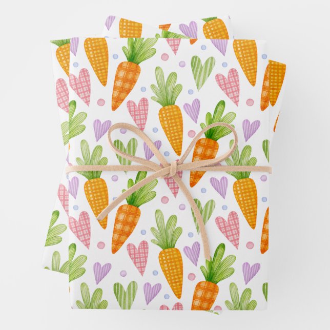 Hoja De Papel De Regalo Corazones y zanahorias cortas (In situ)