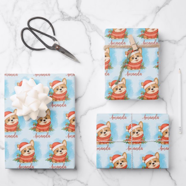 Hoja De Papel De Regalo Corgi personalizado de Navidad (Anverso)