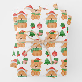 Hoja De Papel De Regalo Corgi Puppy Perro Elf Santa Festividad Feliz Navid