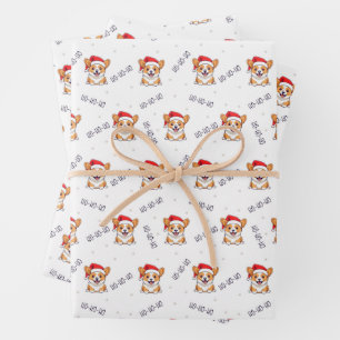 Hoja De Papel De Regalo Corgis en el patrón de los Navidades Santa Hats