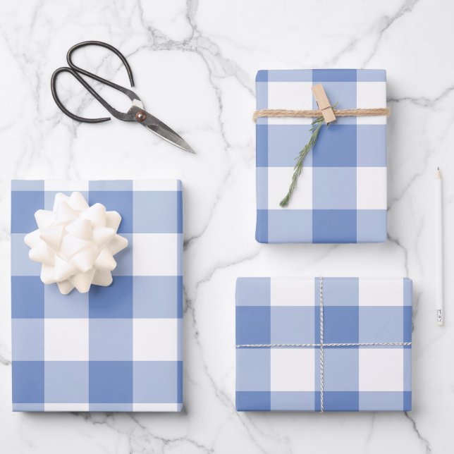 Hoja De Papel De Regalo Cornflower Blue Gingham Check Plaid (Anverso)