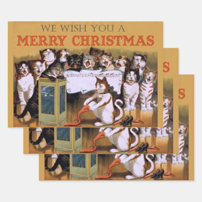 Hoja De Papel De Regalo Coro de Navidades de gato (Set)