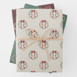 Hoja De Papel De Regalo Corona de Navidad Vintage en Lino con Acuarela (Mu