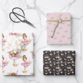 Hoja De Papel De Regalo Corona de oro rosa y negra