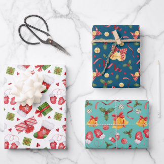 Hoja De Papel De Regalo Correa de Navidades festivos y acuarela de cintas
