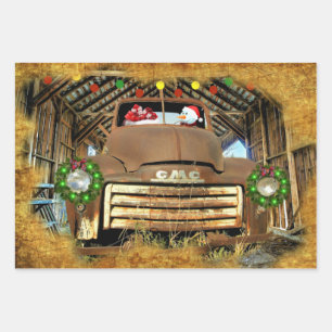 Hoja De Papel De Regalo Corren Navidades de Frosty's Vintage GMC en camion