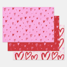 Hoja De Papel De Regalo Corta rosa y corazones rojos