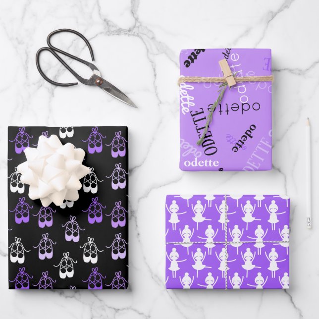 Hoja De Papel De Regalo Corte Purple Black Ballerina Calzado Nombres (Anverso)