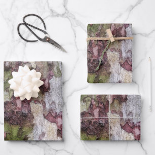Hoja De Papel De Regalo Corteza de madera de camuflaje gris marrón verde