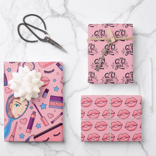 Hoja De Papel De Regalo Cosméticos de maquillaje de belleza conjunto de pa (Anverso)