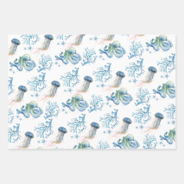 Hoja De Papel De Regalo Costero Bajo La Acuarela Del Mar