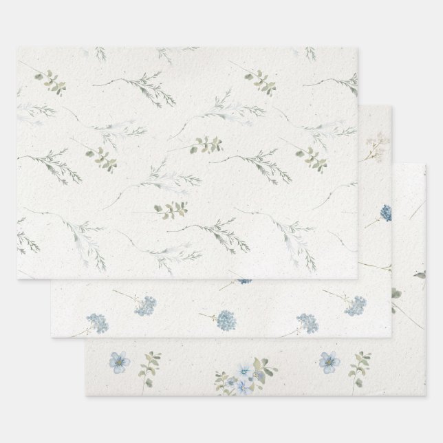 Hoja De Papel De Regalo Cotswolds Blue Winter Florals Faux Handmade (Set)