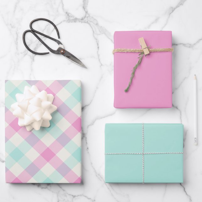 Hoja De Papel De Regalo Cotton Candy Gingham (Anverso)