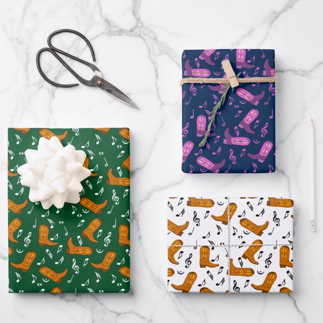 Hoja De Papel De Regalo Cowboy Boots Music Notes (Anverso)