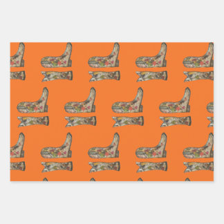 Hoja De Papel De Regalo Cowboy boots Wrapping Paper Flat Sheet Set of 3