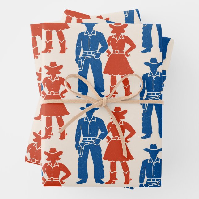 Hoja De Papel De Regalo Cowboy & Cowgirl Americana (In situ)