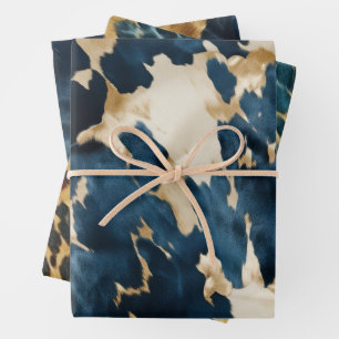 Hoja De Papel De Regalo Cowboy Cowgirl Piel de vaca de Western Blue Cream