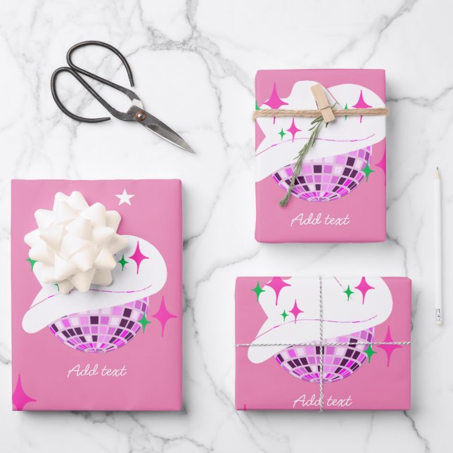 Hoja De Papel De Regalo Cowboy moderno disco duro rosado (Anverso)