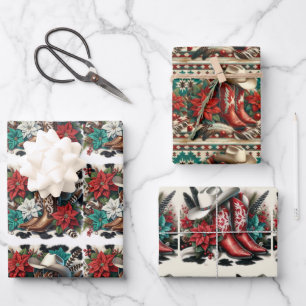 Hoja De Papel De Regalo Cowboy occidental boots Gorra y Navidades de Poins