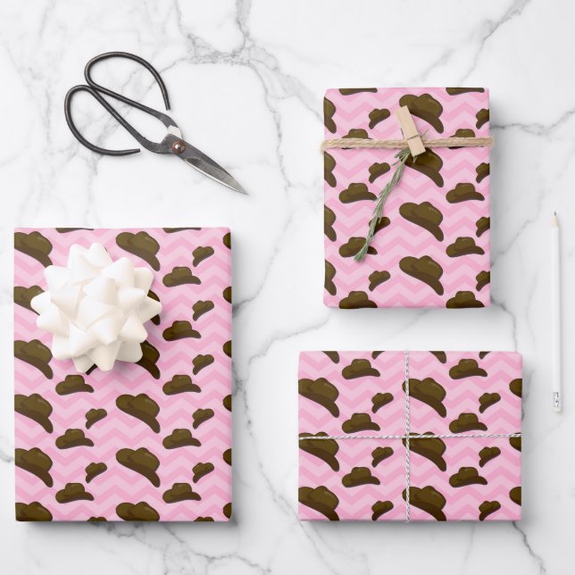 Hoja De Papel De Regalo Cowboy Pink Cowboy Preppy (Anverso)