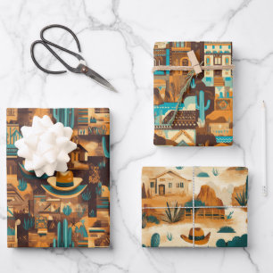 Hoja De Papel De Regalo Cowboy Western Desert Brown