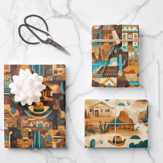 Hoja De Papel De Regalo Cowboy Western Desert Brown (Anverso)