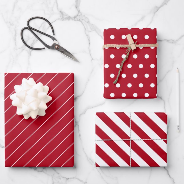 Hoja De Papel De Regalo Cranberry con blanco (Anverso)