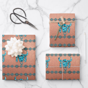 Hoja De Papel De Regalo Cráneo de búfalo ceremonial turquesa