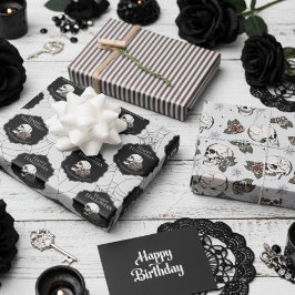 Hoja De Papel De Regalo Cránulos gris góticos y franjas Halloween