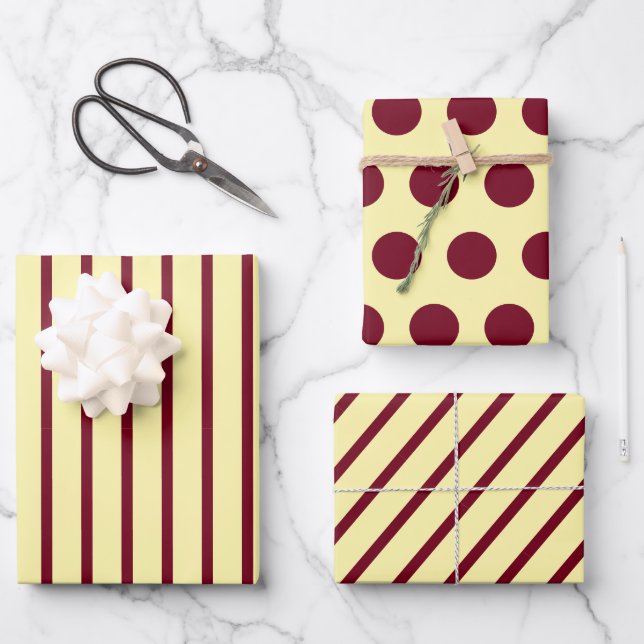 Hoja De Papel De Regalo Cream Burgundy Stripe Circle Dot (Anverso)