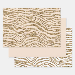 Hoja De Papel De Regalo Cream Gold Faux Purpurina Zebra