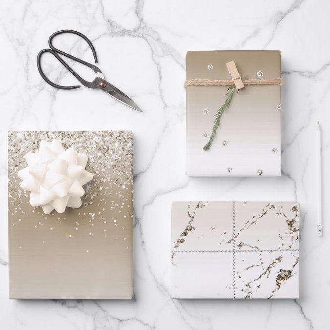 Hoja De Papel De Regalo Cream Gold Glitz Purpurina Bridal Shower (Anverso)