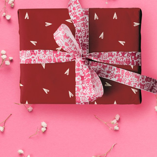 Hoja De Papel De Regalo Cream Hearts on Burgundy - Minimal Valentine  (Subido por el creador)