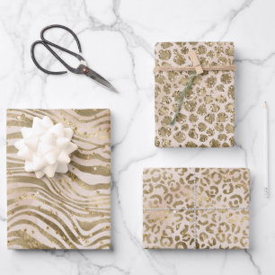 Hoja De Papel De Regalo Cream Rubor Gold Glitz Sparkle Animal Prings  