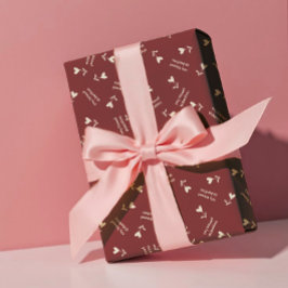 Hoja De Papel De Regalo Cream Script Hearts on Burgundy– Valentine pattern