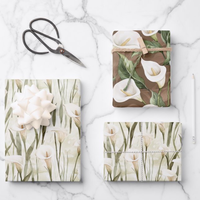 Hoja De Papel De Regalo Cream White Calla Lily Floral Bridal Shower (Anverso)