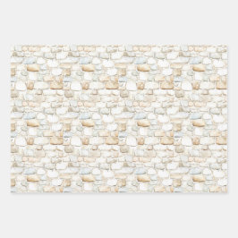 Hoja De Papel De Regalo Cream White Grey Faux Stones Birthday
