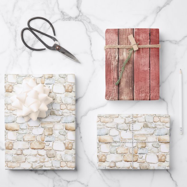 Hoja De Papel De Regalo Cream White Grey Faux Stones Birthday (Anverso)